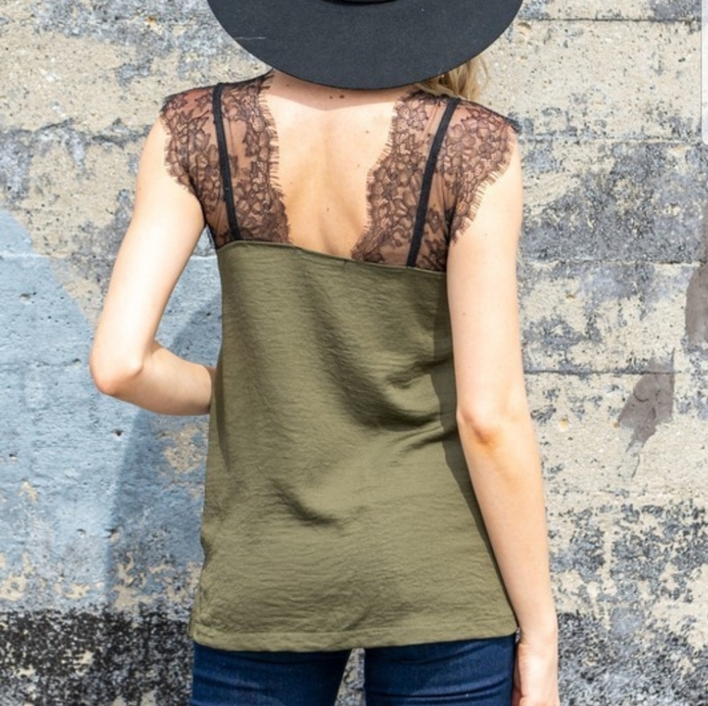 Olive Green Lace Tank - Picture 2 of 3